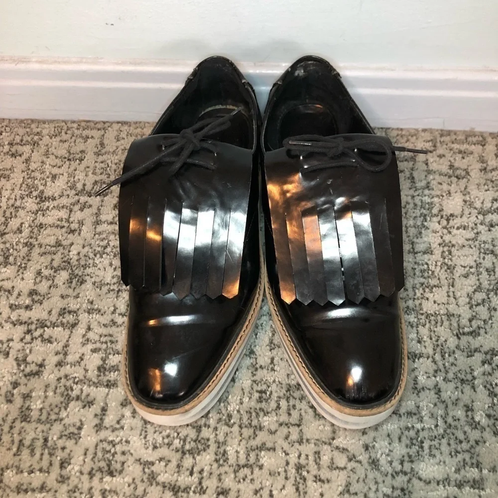 Zara Black Kiltie Platform Oxford Derby Dress Shoes Size 7